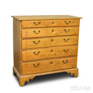 Appraisal: Chippendale Inlaid Mahogany Five-drawer Chest of Drawers restoration ht wd