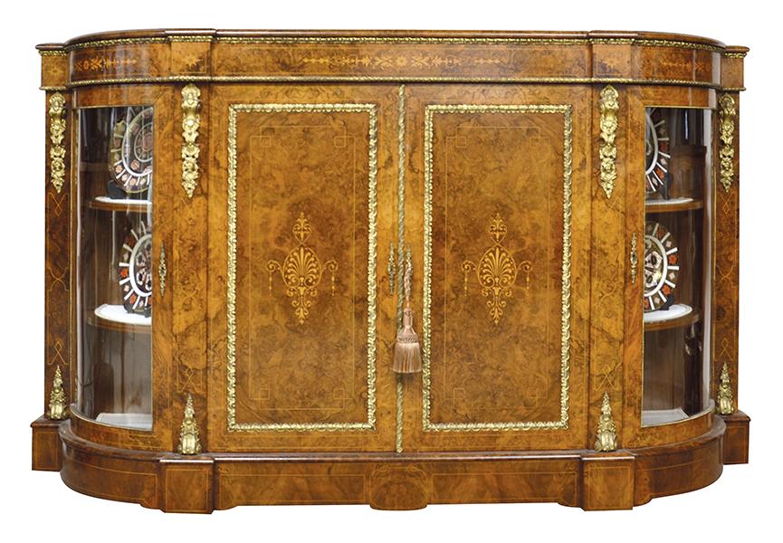 Appraisal: A FINE QUALITY VICTORIAN GILT METAL MOUNTED MARQUETRY INLAID BURR