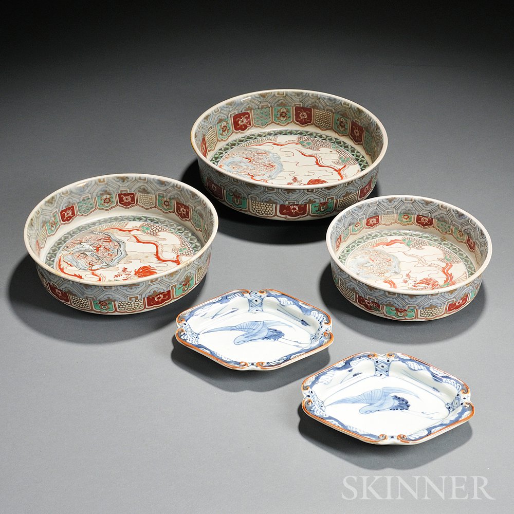 Appraisal: Two Sets of Three Imari-style Bowls and Two Sometsuke Dishes