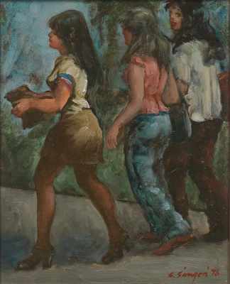 Appraisal: Clyde J Singer American - Three Girls Strolling Central Park