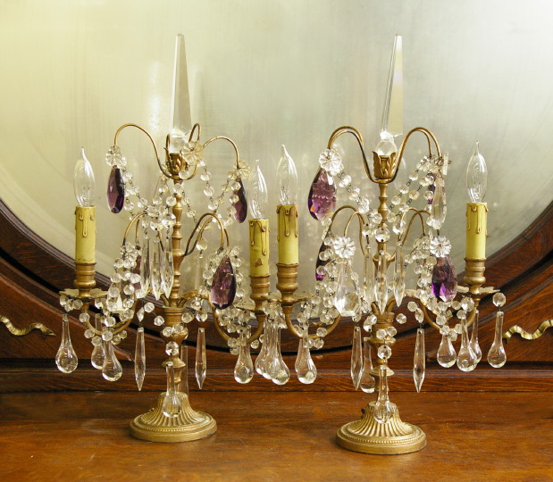 Appraisal: Pair of Gilt Cast- and Wrought-Iron Two-Light Candelabra first quarter