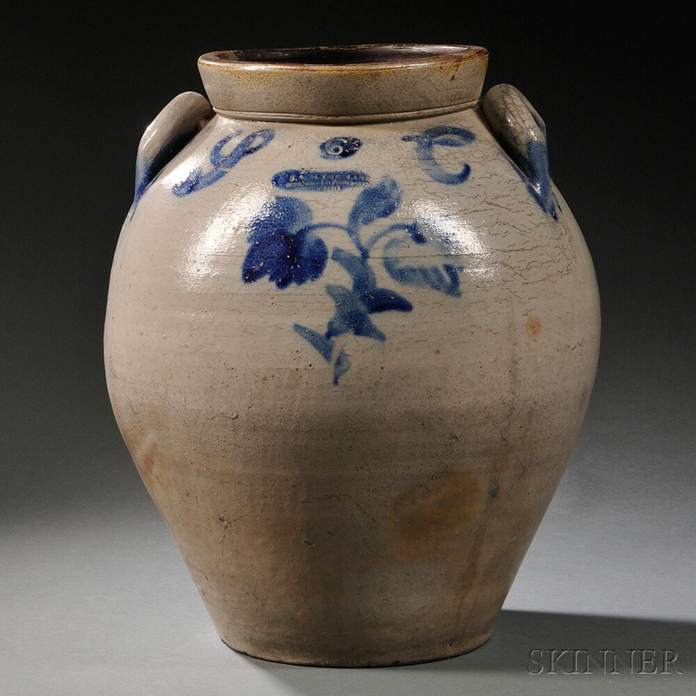 Appraisal: Salt-glazed and Cobalt-decorated Six-gallon Stoneware Storage Jar J Bennace and