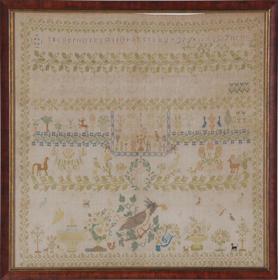 Appraisal: Large schoolgirl alphabet needlework sampler dated probably American or English