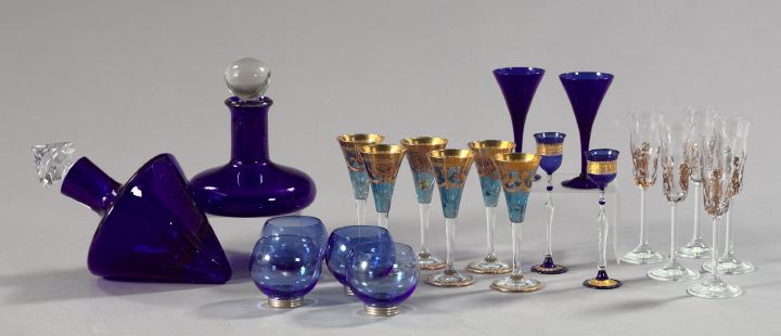 Appraisal: Harlequin Suite of Nineteen Cordial Glasses and Two Decanters consisting