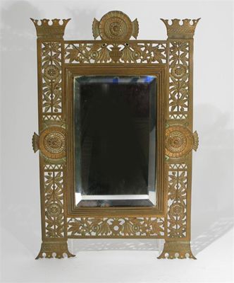 Appraisal: An Aesthetic Movement patinated metal wall mirror rectangular with pierced