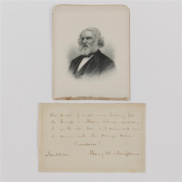 Appraisal: Henry Longfellow handwritten letter and signed poem April Henry Wadsworth