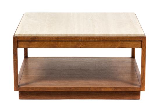 Appraisal: Sale Lot A Directional Walnut Coffee Table with travertine top