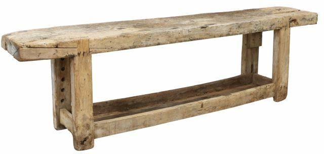 Appraisal: Rustic craftsman's work bench th c thick single-board top rising