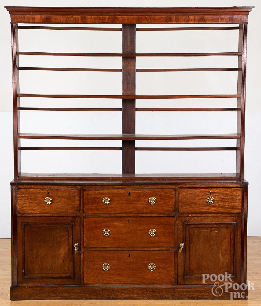 Appraisal: English mahogany and pine two-part cupboard English mahogany and pine