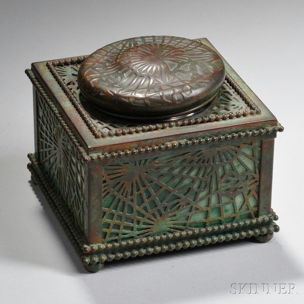 Appraisal: Tiffany Studios Pine Needle Pattern Inkstand Patinated bronze art glass