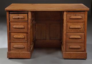 Appraisal: American Golden Oak Office Desk c on doubl American Golden