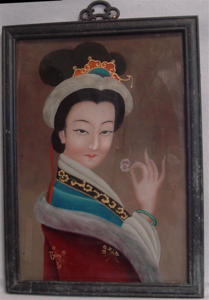 Appraisal: Chinese reverse painted portrait on glass of a noble woman