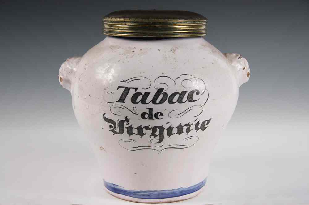 Appraisal: TH C TOBACCO JAR - Tin Glazed Delft Stoneware Tobacco