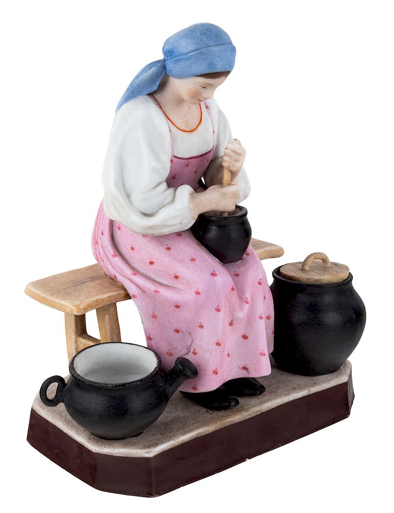 Appraisal: A RUSSIAN PORCELAIN FIGURE OF A PEASANT WOMAN COOKING GARDNER