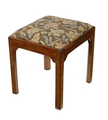 Appraisal: A mahogany stool with a drop-in tapestry seat on square