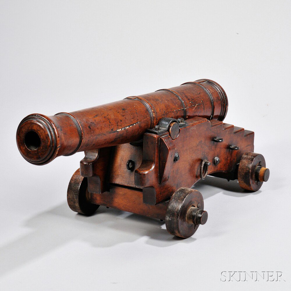 Appraisal: Wooden Model Cannon c th century cherry carriage tube and