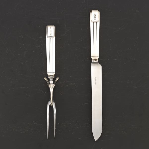 Appraisal: TIFFANY CO ART DECO STERLING SILVER TWO-PIECE CARVING SET With