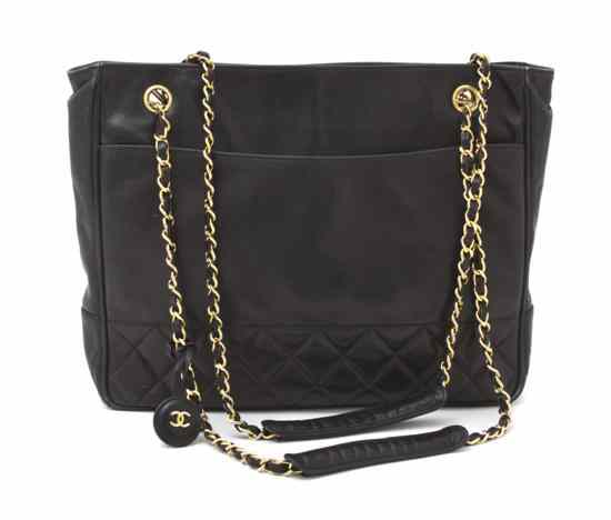 Appraisal: A Chanel Black Leather Shoulder Bag partially quilted around the