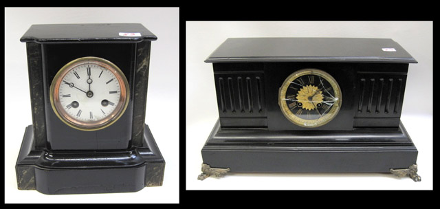 Appraisal: TWO FRENCH BLACK CASED MANTEL CLOCKS architectural black marble with