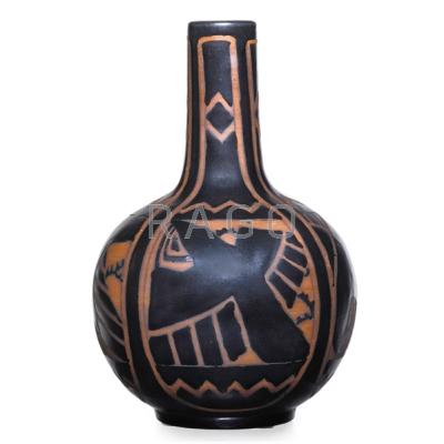 Appraisal: CHARLES CATTEAU BOCH FRERES Keramis glazed stoneware bottle with stylized