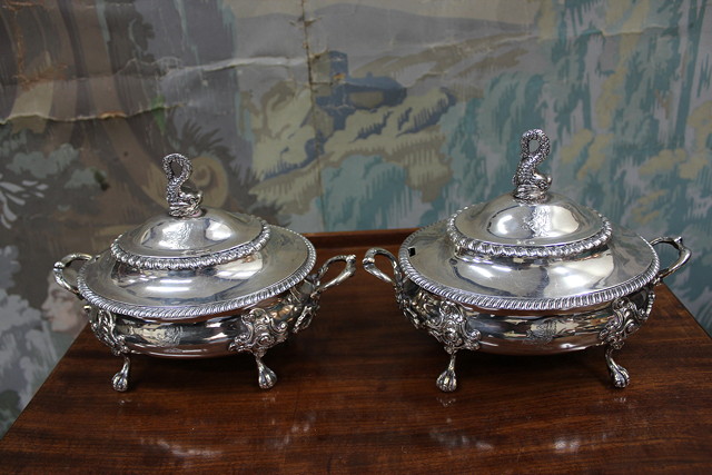 Appraisal: A PAIR OF GEORGE III OVAL SAUCE TUREENS each with