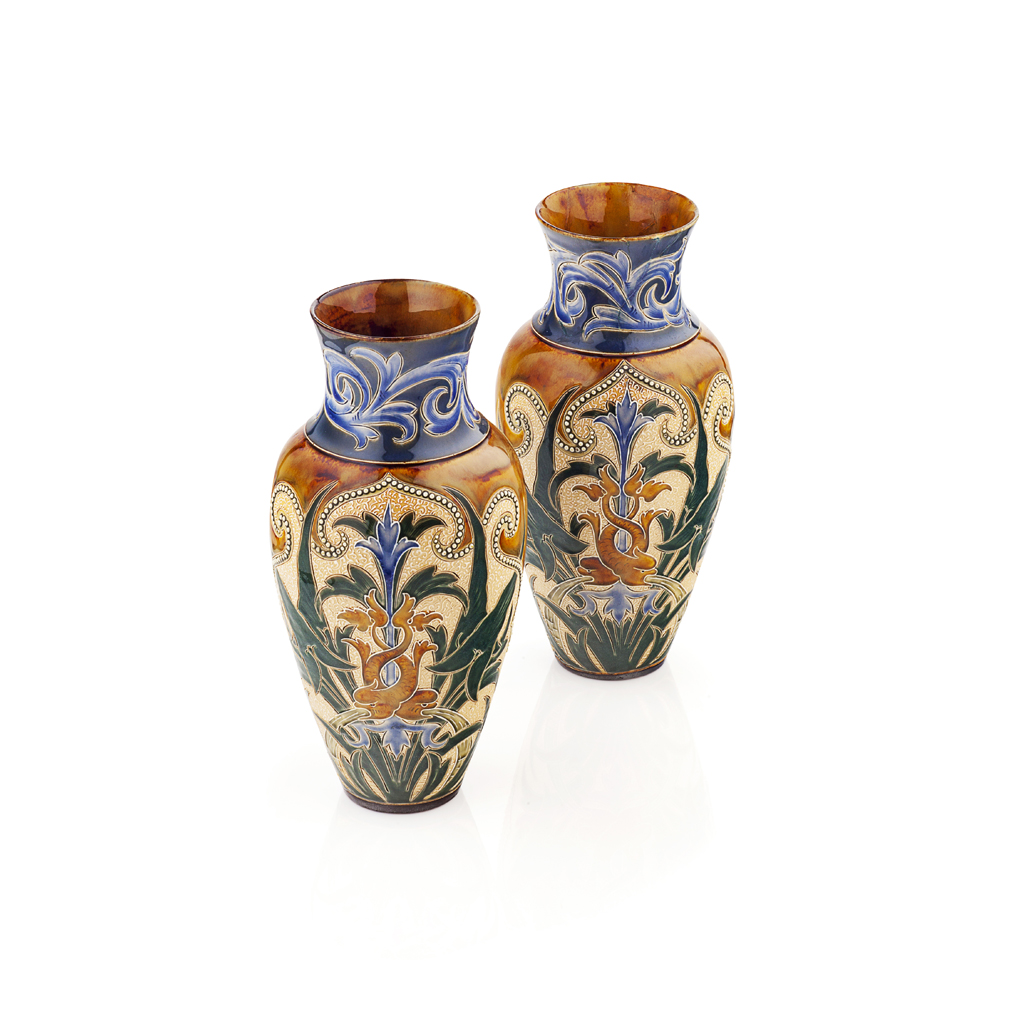 Appraisal: ELIZA SIMMANCE FOR DOULTON LAMBETH PAIR OF STONEWARE VASES CIRCA