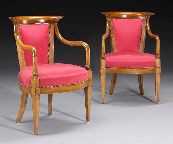 Appraisal: A set of Biedermeier style fruitwood armchairs th century Each