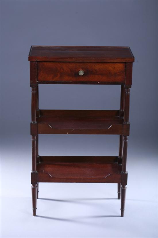 Appraisal: ENGLISH REGENCY MAHOGANY THREE-TIERED SIDE TABLE th Century Rectangular top