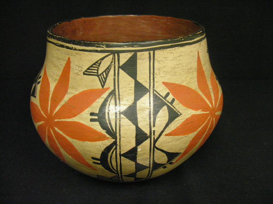 Appraisal: NATIVE AMERICAN POTTERY BOWL point flower spaced with geometric design