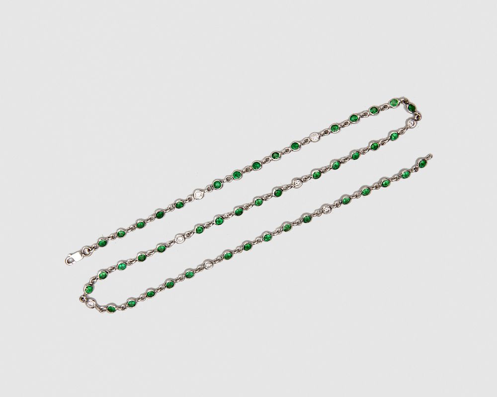 Appraisal: K Gold Tsavorite Garnet and Diamond Necklace K Gold Tsavorite