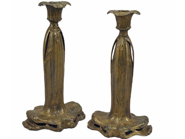 Appraisal: Original pair of Art Nouveau period candlesticks marked Pairpoint Estimate