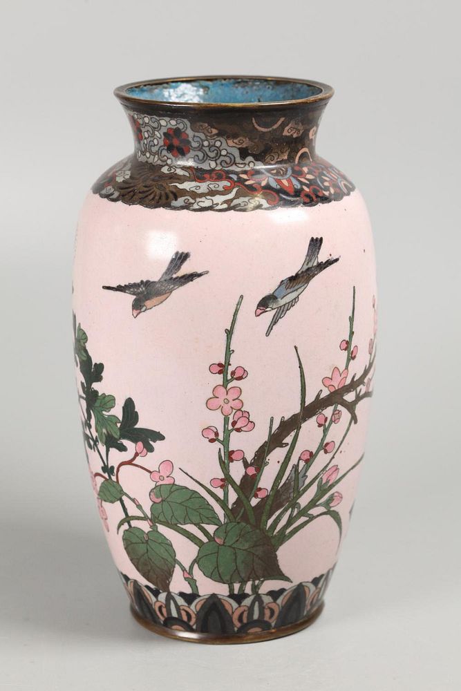 Appraisal: Japanese enamel vase possibly th c decorated with bird and