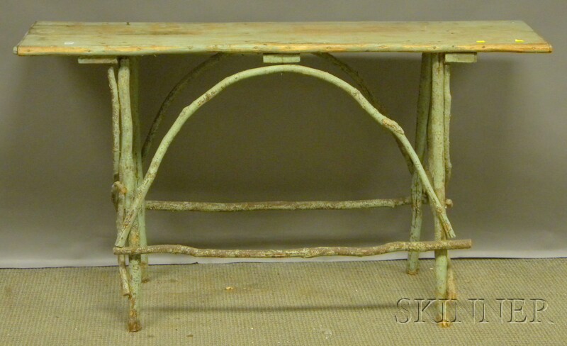 Appraisal: Turquoise-painted Rustic Adirondack Wooden Console Table ht lg wd in