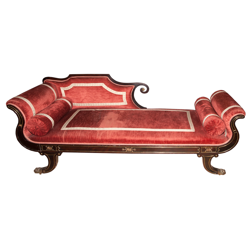 Appraisal: Regency Brass Mounted Faux Rosewood Daybed The padded backrest and