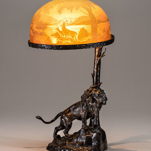 Appraisal: Arsall Gadek Austrian circa Table Lamp cameo glass bronze shade