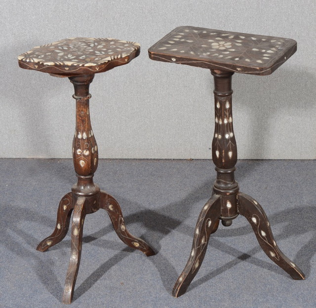 Appraisal: TWO MIDDLE EASTERN MOTHER OF PEARL INLAID CANDLE STANDS each