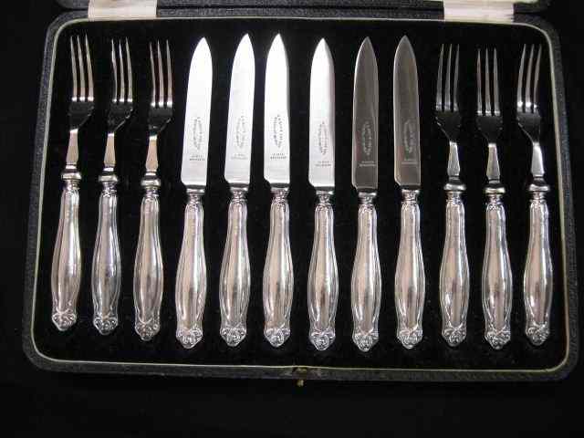 Appraisal: English Sterling Silver Fruit Set in Box forks knives sterling