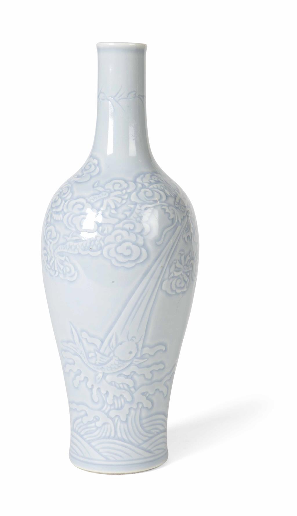 Appraisal: CLAIR-DE-LUNE 'DRAGON AND FISH' VASE YONGZHENG SIX CHARACTER BUT LATER