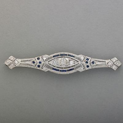 Appraisal: ART DECO K GOLD DIAMOND AND SAPPHIRE BAR PIN k