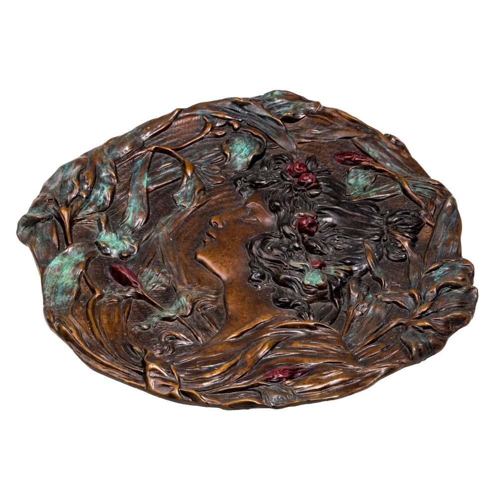 Appraisal: AFTER ALPHONSE MUCHA CZECHOSLOVAKIAN - COPPER ALLOY FIGURAL DISHUndated spuriously