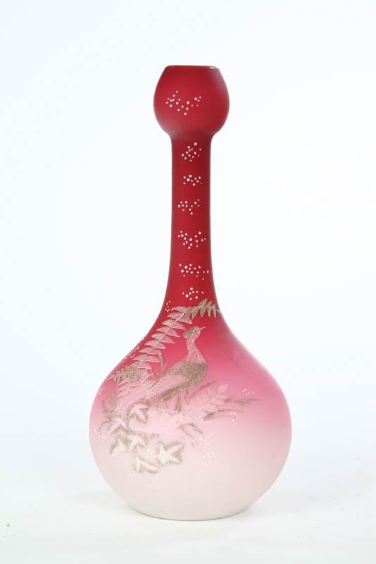 Appraisal: PEACHBLOW VASE Attributed to Graf-Harrach The stick vase has enamel