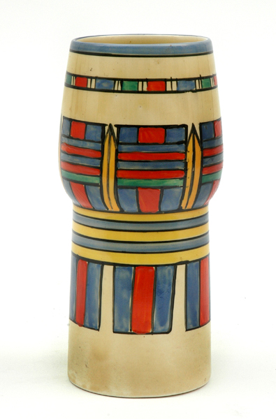 Appraisal: A CLARICE CLIFF ARCHAIC PATTERN VASE Circa Baluster cylindrical painted