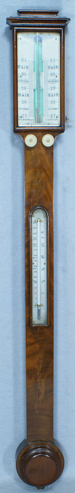 Appraisal: Mahogany stick barometer ivory scale ivory adjusting knobs thermometer scale