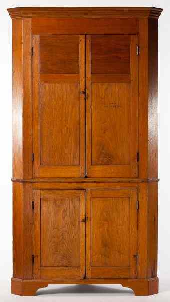 Appraisal: Virginia Chippendale Corner Cupboardone piece form walnut throughout upper and