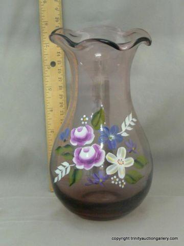 Appraisal: Designed by Fenton Amethyst Flower Vase with hand painted flowers