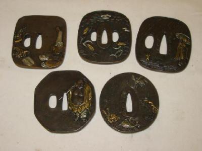 Appraisal: FIVE JAPANESE IRON TSUBAS three of rounded oblong form one