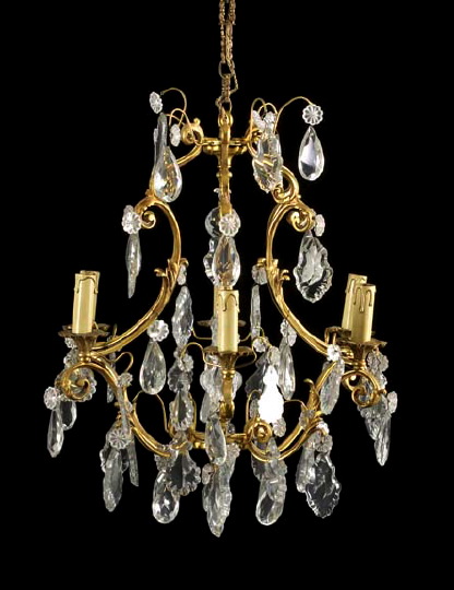 Appraisal: French Gilt-Brass and Cut Glass Six-Light Chandelier of cage form