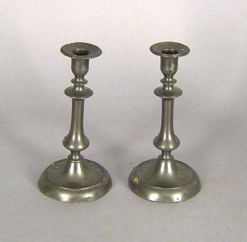 Appraisal: Pair pewter candlestick th c together with an iron balance