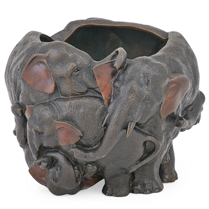 Appraisal: MEIJI BRONZE VASE Sculptural elephant design late th early th