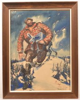 Appraisal: Charles Carlson Watercolor of Paul Bunyan Charles Carlson Watercolor on